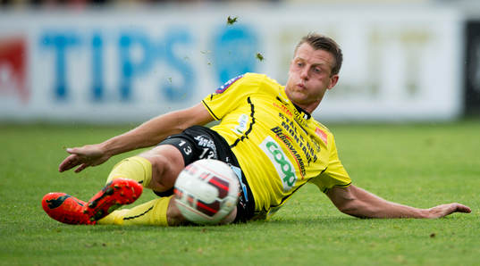  Mjällbys Daniel Nilsson i den allsvenska fotbollsmatchen mellan Mjällby och Falkenberg i Mjällby 12 juli.