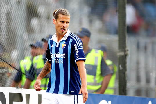 Djurgårdens Aleksandar Prijovic har precis gjort mål och