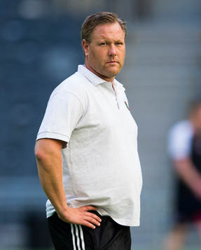 Brommapojkarnas assisterande tränare Patrick Winqvist innan fotbollsmatchen i kvalet till Europa League mellan Brommapojkarna - Crusaders den 17 juli 2014 i Stockholm. 