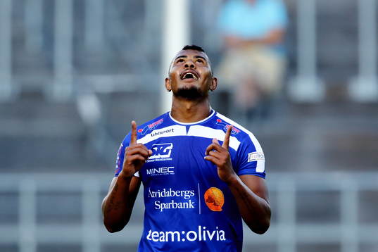 Åtvidabergs Ricardo Santos har precis gjort mål och 1-0