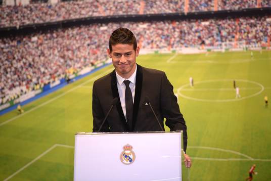  Fotboll, Real Madrid presenterar James Rodriguez: JAMES RODRIGUEZ Presentation at Real Madrid.Santiago Bernabeu Madrid July 22, 2014. 