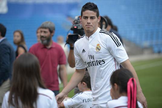  Fotboll, Real Madrid presenterar James Rodriguez: JAMES RODRIGUEZ Presentation at Real Madrid.Santiago Bernabeu Madrid July 22, 2014. 