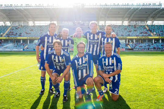 IFK Göteborgs lag i veteranmatchen innan fotbollsmatchen i Allsvenskan mellan IFK Göteborg och AIK den 4 augusti 2014 i Göteborg.