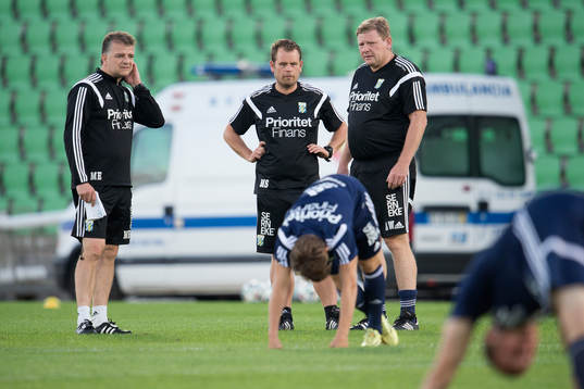 IFK Göteborgs assisterande tränare Magnus Edlund, tränare Mikael Stahre och Alf Svensson