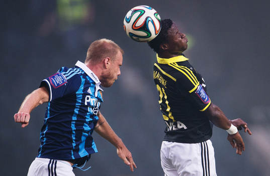 s Kennedy Igboananike under fotbollsmatchen i Allsvenskan mellan AIK och Djurgården den 13 augusti 2014 i Stockholm.