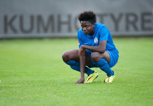  Eskilstunas Gaelle Enganamouit i matchen i damallsvenskan mellan Kristianstad och Eskilstuna i Kristianstad 16 augusti 2014.