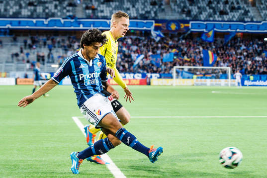 Mjällbys Mattias Håkansson och Djurgårdens Christian Rubio Sivodedov