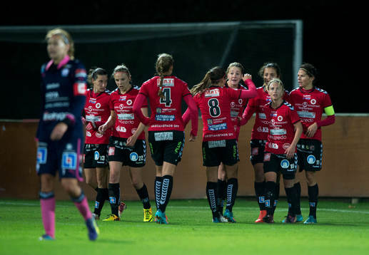 Kristianstads Marija Banusic har avgjort med 1-0 i matchen i damallsvenskan mellan Kristianstad och Linköping i Kristianstad 22 september 2014.