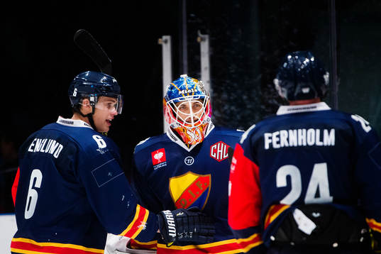 Djurgårdens spelare jublar med målvakt Mantas Armalis