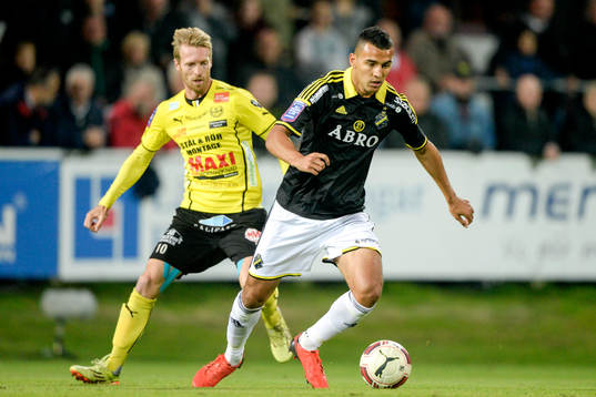 s Nabil Bahoui i matchen i allsvenskan mellan Mjällby och AIK i Hällevik 24 september 2014.