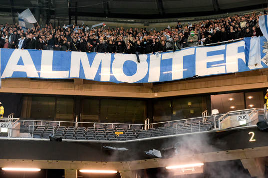 s fansen under fotbollsmatchen i Allsvenskan mellan AIK och Malmö FF den 5 oktober 2014 i Stockholm.