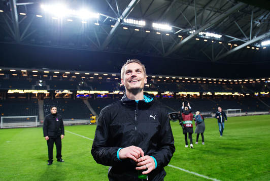 s Markus Rosenberg ler efter fotbollsmatchen i Allsvenskan mellan AIK och Malmö FF den 5 oktober 2014 i Stockholm.