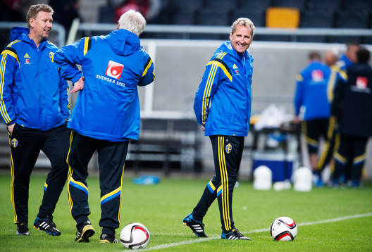 Peter Wettergren, scout och assisterande tränare, och förbundskapten Erik Hamrén