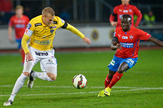 Falkenbergs Rasmus Sjöstedt och Helsingborgs Emmanuel Boateng