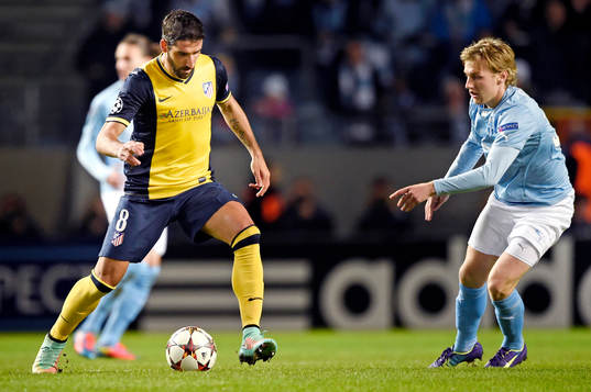 s Emil Forsberg under fotbollsmatchen i Champions League mellan Malmö FF och Atletico Madrid den 4 november 2014 i Malmö.