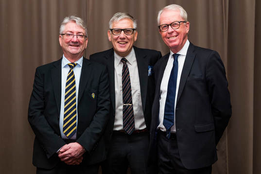 Gunnar Nordahls Minnesfonds ordförande Krister Malmsten, Thomas Nordahl och Björn Ahlberg poserar för ett porträtt den 10 november 2014 i Stockholm. 