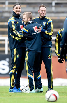  Sveriges Zlatan Ibrahimovic, Sebastian Larsson, och Andreas Granqvist