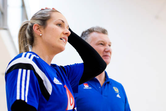 Sveriges Sabina Jacobsen och förbundskapten Thomas