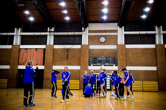Sveriges spelare och förbundskapten Helle Thomsen