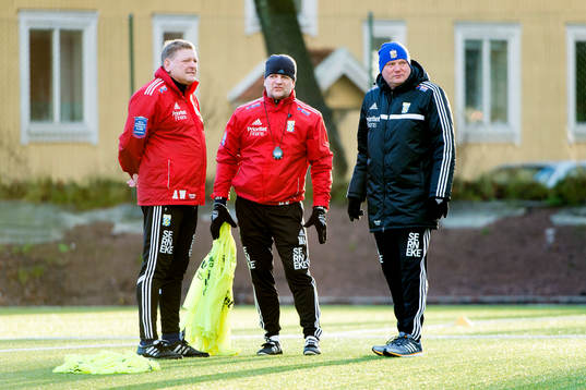 Assisterande tränare Alf Westerberg, assisterande tränare Magnus Edlund och tränare Jörgen Lennartsson