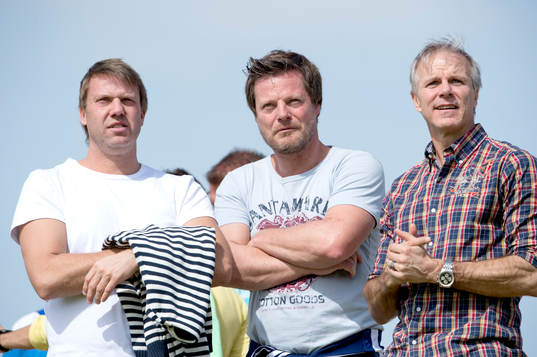 Hans Eklund, tränare Falkenberg, Stefan Schwarz och Roland Nilsson