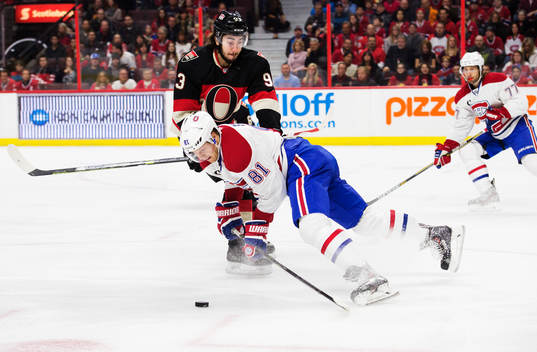 Ottawas Mika Zibanejad tacklar Montreals Lars Eller