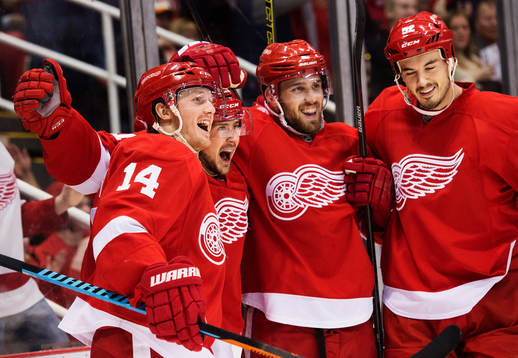 Detroits Gustav Nyquist, Tomas Tatar, Riley Sheahan och