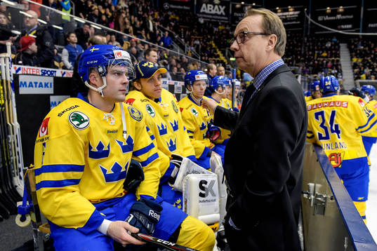 Sveriges Patrik Hersley pratar med Sveriges förbundskapten