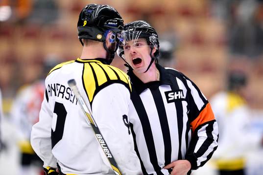 Brynäs Niclas Andersén pratar med domare Mikael Andersson