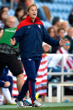 s förbundskapten Jill Ellis under finalen i Algarve Cup mellan Frankrike och USA den 11 mars 2015 i Almancil.