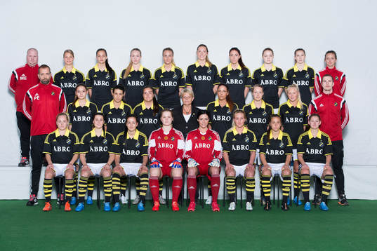 s lag i Damallsvenskan den 16 mars 2015 i Stockholm. Övre raden från vänster: Mattias Eriksson (huvudtränare), Maija Saari, Nathalie Björn, Elin Sjölander, Emma Lundh, Jennie Nordin, Petra Andersson, Evelina Finndel, Jessica Thorin och Miriam Loftheim (naprapat). Mittenraden från vänster: Per Eriksson (målvaktstränare), Eldina Ahmic, Jessy Sharro, Filippa Angeldal, Mona Enander (lagledare), Jennifer Egelryd, Juliette Kemppi, Elin Bragnum och Daniel Jansson (fystränare). Nedre raden från vänster: Sarah Storck, Julia Molin, Daniella Novakovic, Britta Elsert-Gynning, Justine Bernier, Sarah Fredriksson, Julia Zigiotti Olme och Madeleine Rohr.
