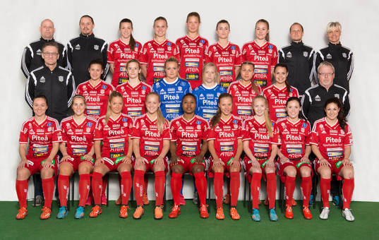  Stellan Carlsson Tränare, Stig Blomkvist Materialare, Paulina Hammarlund, Elin Bergkvist, Nina Jakobsson, Emelie Lövgren, Frida Abrahamsson, Andreas Johansson Tränare, Ann-sofie Ökvist Sjukgymnast . Mellersta raden från vänster: Arne zingmark Läkare, Hanna pettersson, Lena Blomkvist, Hilda Carlen , Maria Rönnbäck, Klara Grahn, Emilia Appelquist, Torbjörn Lindqvist Lagledare Nedre raden från vänster: June Pedersen, Irma Helin, Ronja Aronsson, Paulina Hedquist, Faith Ikidi, Lotta Ökvist, Emma Olofsson, Elin Johansson,. Josefin Johansson.