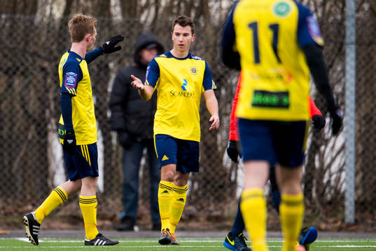 Ängelholms Michael Baggner (m) efter sitt 0-2 mål