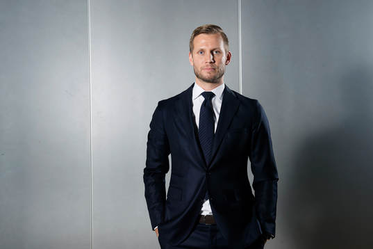 s Martin Åslund poserar för ett porträtt under upptaktsträffen inför Superettan i fotboll den 26 mars 2015 i Stockholm.