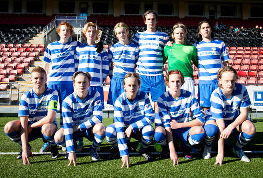  Björn Dellenkvist, Carl Olsson, Jesper Hultkrantz, Jesper Stokki, Johan Holmbergh, inför semifinalen i ligacupen i fotboll den 28 mars 2015 i Örebro.
