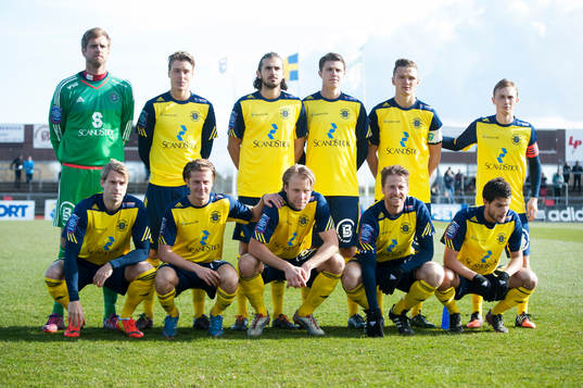 Lagbild Ängelholm i matchen i Superettan mellan Ängelholm och Assyriska i Ängelholm 5 april 2015.