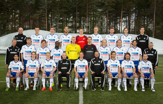 IFK Luleå lagbild bakre raden fr.v. Nils-Olof Carlsson, materialare, Haris Devic, Anton Andersson, Erido Poli, Gustav Stålnacke, målvakt, Linus Johansson, James Baldwin, Viktor Pettersson, Johan Lutström, målvaktstränare Mittenraden fr.v. Björn Ljungqvist, massör, Vladimir Lazarev, Viktor 