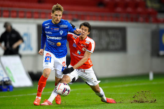 Kalmars Romário Pereira Sipião och Åtvidabergs Martin Christensen