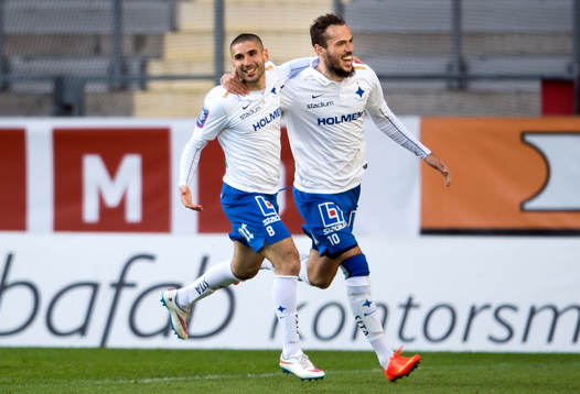 Norrköpings Rawez Lawan och Emir Kujovic jublar