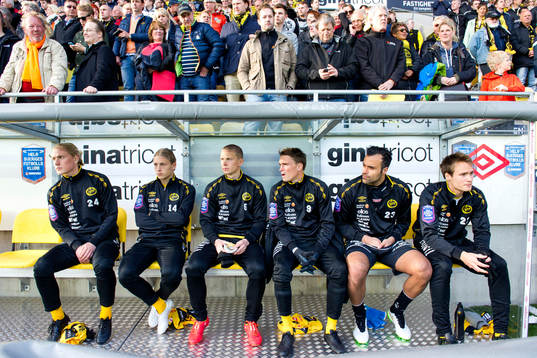 Elfsborgs Viktor Götesson, Anton Andreasson, Anton Lans, Lasse Nilsson, målvakt Abbas Hassan och Viktor Prodell på bänken