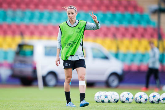 s Kosovare Asllani under en träning inför finalen i damernas Champions League den 13 maj 2015 i Berlin.