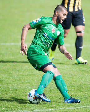 Prespa Birliks Bovar Karim i matchen i division 2 Södra Götaland mellan IFK Hässleholm och Prespa Birlik i Hässleholm 17 maj 2015.