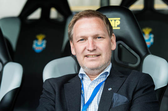 Halmstads klubbchef Fredrik Andersson före en fotbollsmatch i Allsvenskan mellan Halmstad och Djurgården den 18 maj 2015 i Halmstad.