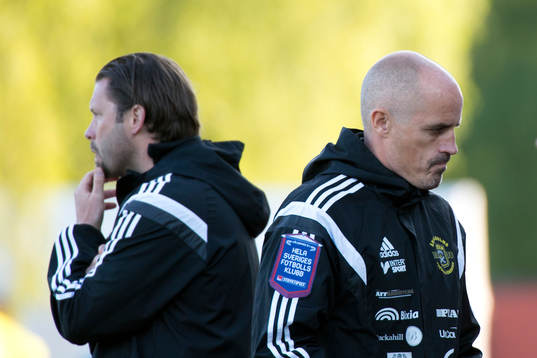 Ängelholms tränare Joakim Persson och assisterande tränare Magnus Arvidsson