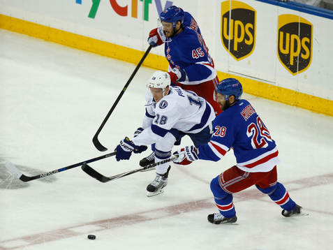 Tampa Bay Lightning Ondrej Palat loses control of the puck
