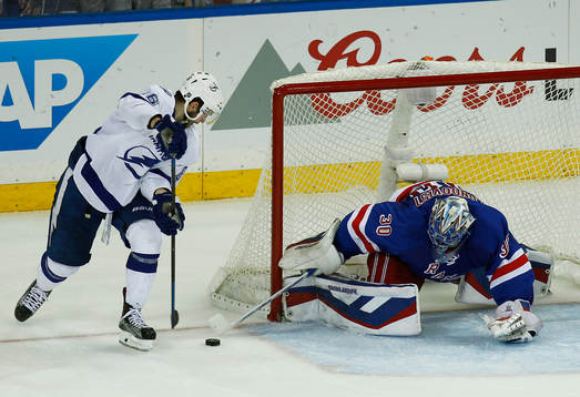 New York Rangers goalie Henrik Lundqvist makes a save