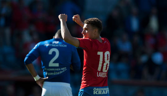 Helsingborgs Jordan Larsson  i matchen i allsvenskan mellan Helsingborg och Åtvidaberg i Helsingborg 6 juni 2015.