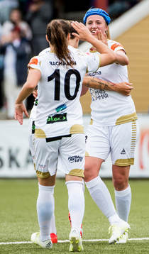 FC Rosengårds Kirsten van de Ven och Ramona Bachman jublar