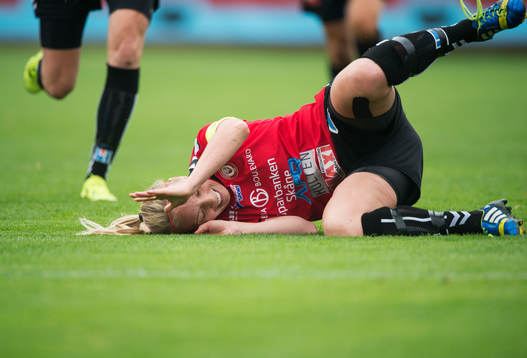 Kristianstads Margret Lara Vidarsdottir har gjort 1-0 och jublar i matchen i damallsvenskan mellan Kristianstad och Vittsjö i Kristianstad 25 juli 2015.