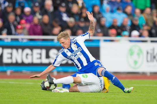 Göteborgs Søren Rieks och Falkenbergs Calle Wede (ligger på marken)